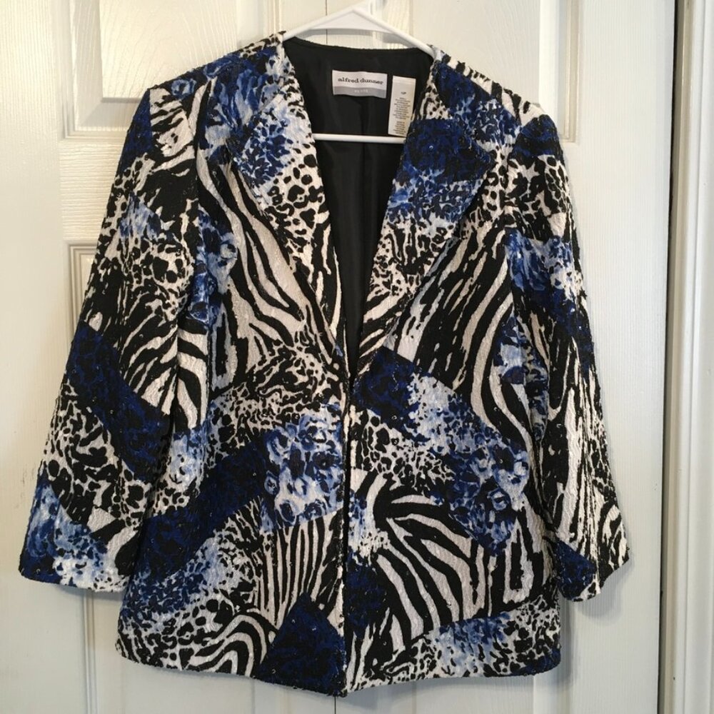 Alfred Dunner Blue/Zebra Striped Jacket